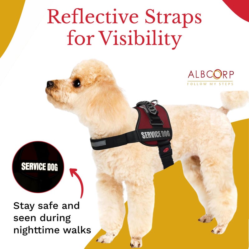 ALBCORP Service Dog Vest Harness â€“ Reflective, No-Pull Harness with Handle & Comfy Mesh Padding â€“ Sizes XXS-XL for Puppies, Small & Large Dogs â€“ 2 Removable Service Patches Included (XXS, Maroon) - Image 5